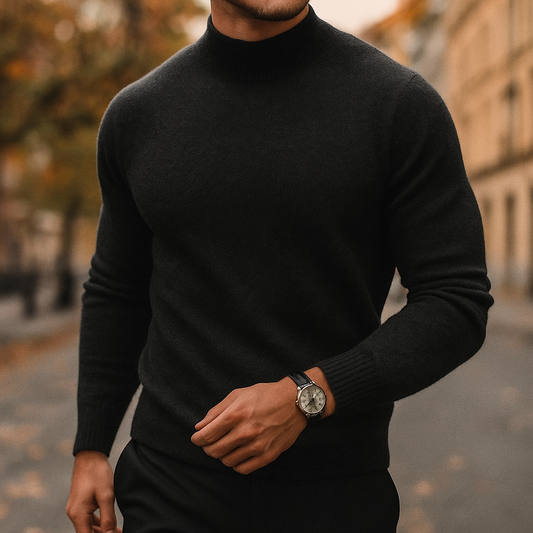 Owen - Premium Merino Half Turtleneck – Black
