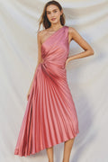 One Shoulder Pleated Gown Rose