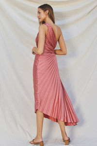 One Shoulder Pleated Gown Rose