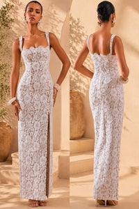 Zarisse White Lace Square Neck Maxi Dress