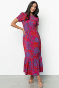 Gwen Tiered Maxi Dress in Fuchsia Multi Print