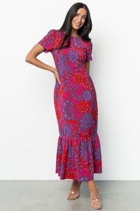 Gwen Tiered Maxi Dress in Fuchsia Multi Print