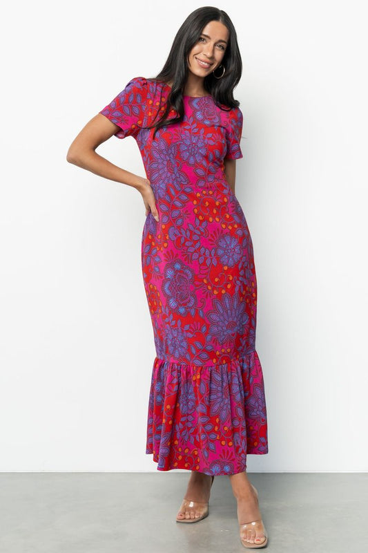 Gwen Tiered Maxi Dress in Fuchsia Multi Print