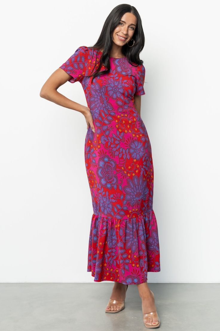Gwen Tiered Maxi Dress in Fuchsia Multi Print