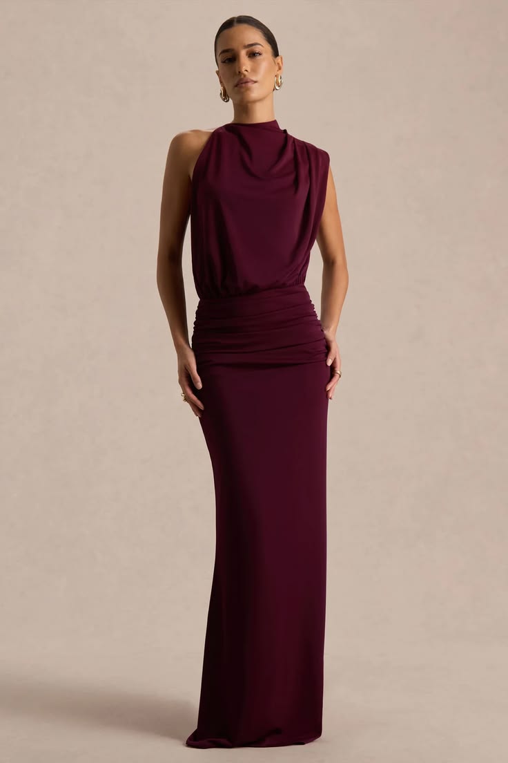 Umaira Burgundy High Neck Maxi Dress