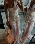 Exquisite Mermaid One Shoulder Pink Chiffon With Silver Beaded Prom