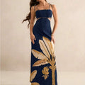 Dress Tall Chic Floral Maxi Dress In Navy And Gold Color: Blue Gold
