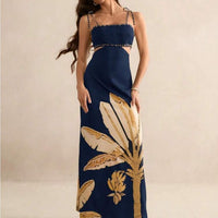 Dress Tall Chic Floral Maxi Dress In Navy And Gold Color: Blue Gold