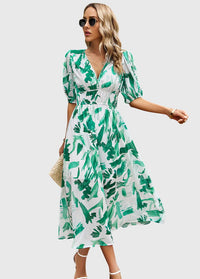 Merlin | Flattering Floral Midi Dress Green