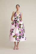 Audrey+Brooks 6227 Sleeveless Midi Dress With Deep V Neckline Pink