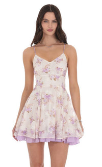 Floral Ruffle Cap Sleeve Dress In White