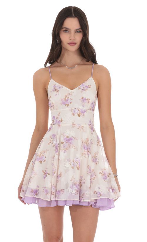 Floral Ruffle Cap Sleeve Dress In White