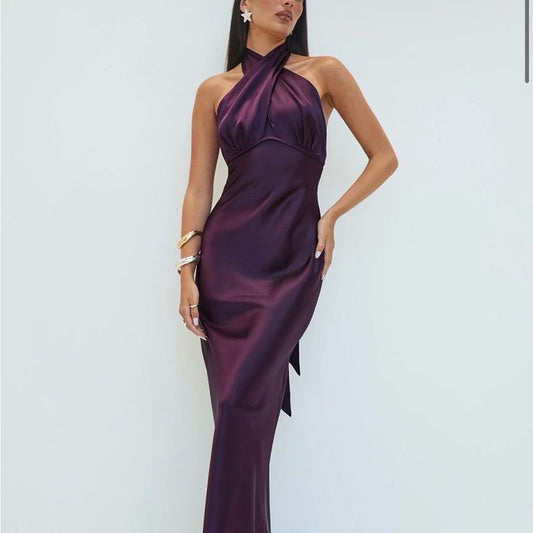 Rosaminta Halter Maxi Dress in Plum