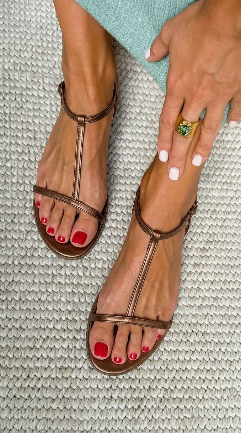 Anouk – Metallic T-Bar Summer Sandals