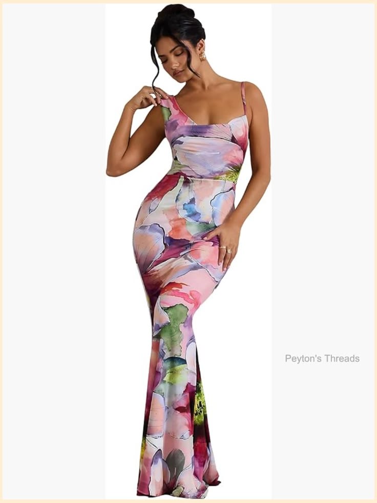 Bodycon Strap Shoulder Asymmetric Cowl Neck Backless Maxi Dress