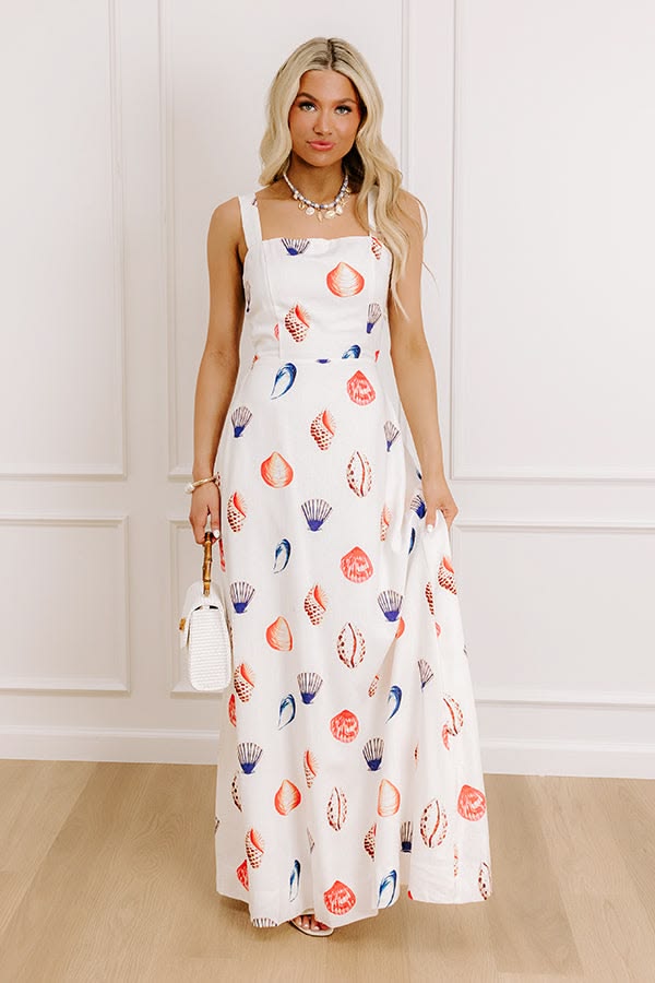 White Seashells And Sunshine Linen Blend Maxi Dress