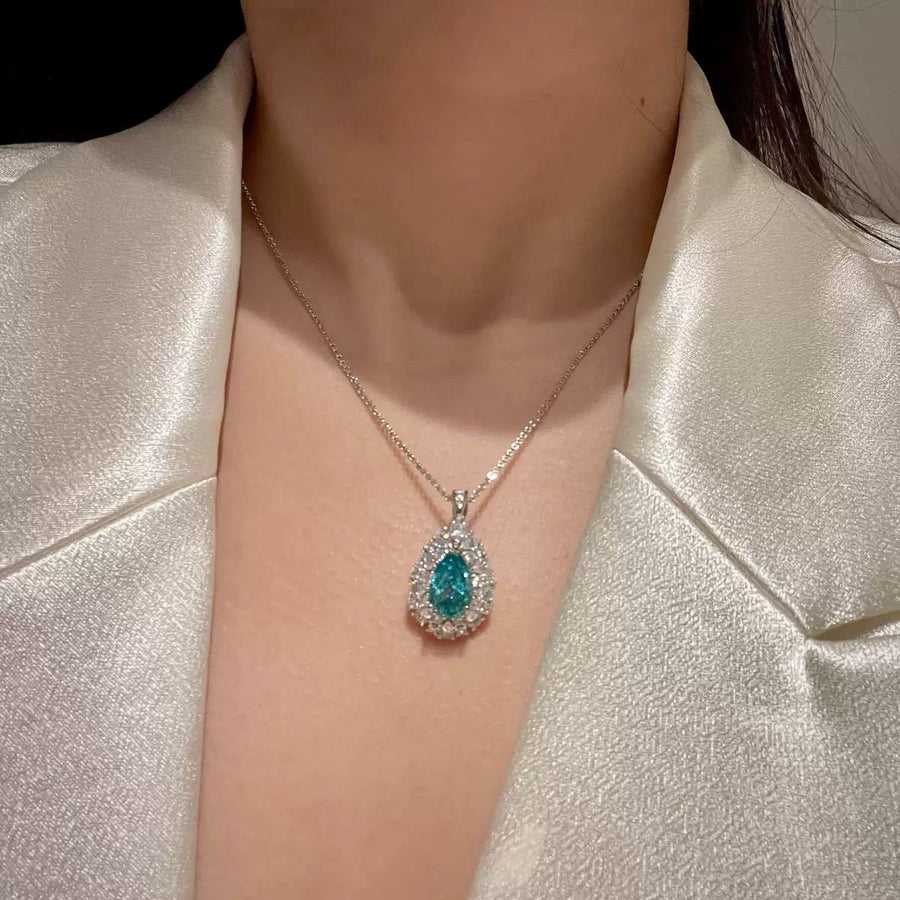 6.2ct Drop Shaped Paraiba-Inspired Necklace