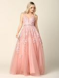 Long Formal Sleeveless Prom Ball Gown Ice Blue