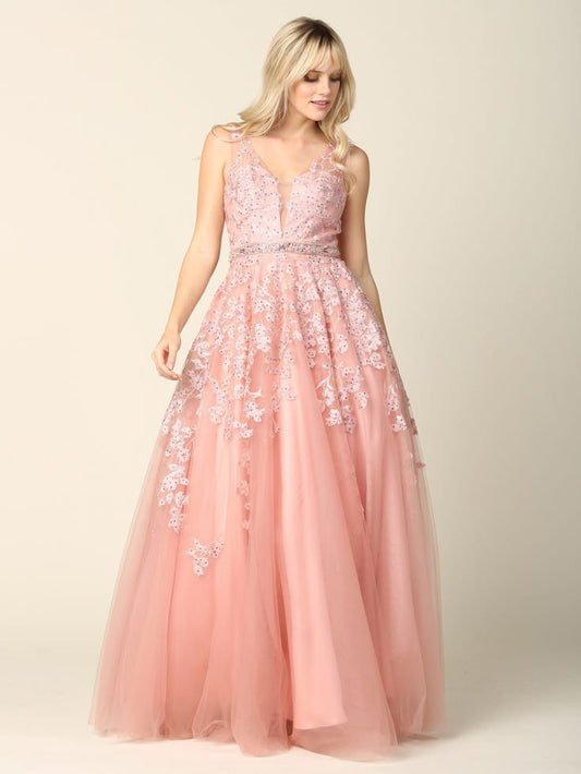 Long Formal Sleeveless Prom Ball Gown Ice Blue