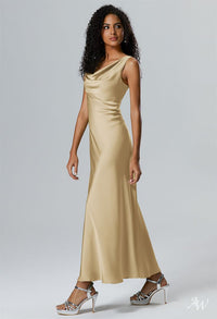 AW Ottilie Dress, Fennel Seed Crystal Satin Charmeuse Stretch Satin