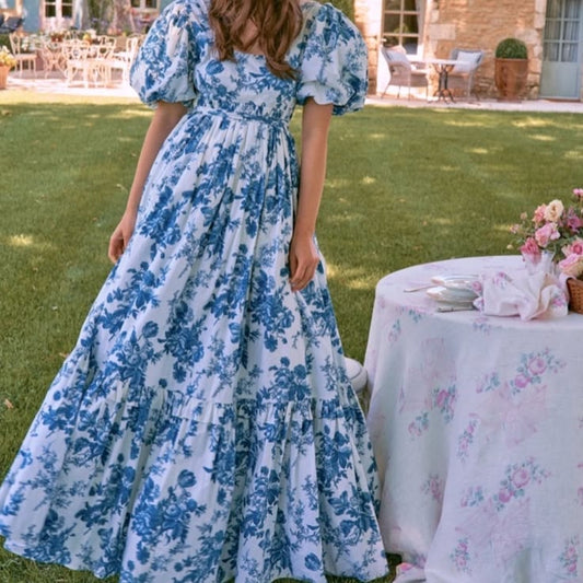 Loveshackfancy Dress Rare! Loveshackfancy Danbury Blue Floral Puff