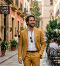 Men's Mustard Yellow Linen Suit, Custom Tailored 2 Piece, Summer Wedding Outfit