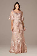 Lara Iris Long Embroidered Lace A Line Dress