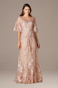 Lara Iris Long Embroidered Lace A Line Dress