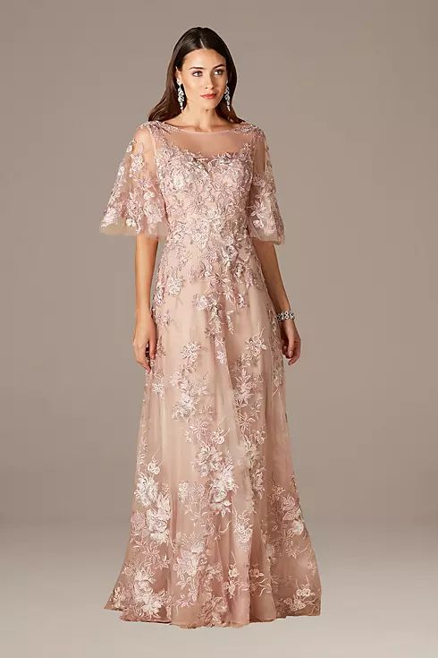 Lara Iris Long Embroidered Lace A Line Dress