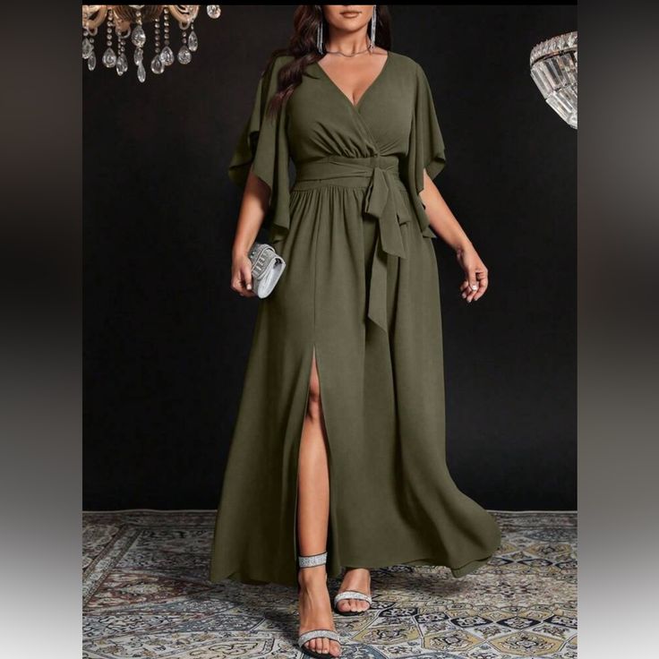 Elegant Olive Green Maxi Dress Color: Green Size: Various