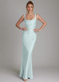 Bridesmaid Dress Stretch Satin Green Mermaid Square Neck Floor Length