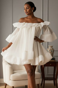 Xpluswear Design Plus Size Party White Off The Shoulder Flare Short