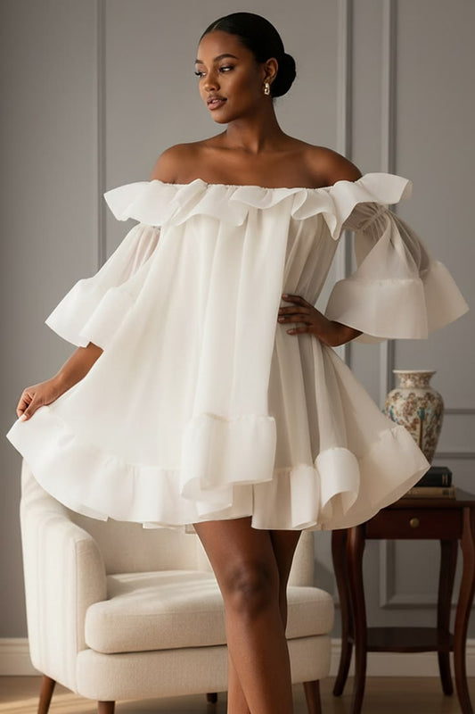 Xpluswear Design Plus Size Party White Off The Shoulder Flare Short