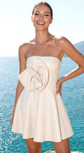Strapless Floral Detail A Line Dress Ivory