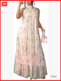 Plus Size Boho Maxi Dress Halter Sleeveless Ruffle Wedding Guest