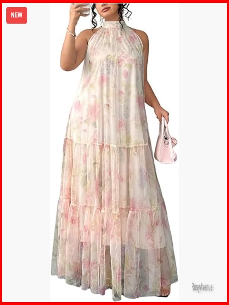 Plus Size Boho Maxi Dress Halter Sleeveless Ruffle Wedding Guest