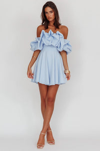 Kailynn Off Shoulder A Line Mini Dress Blue