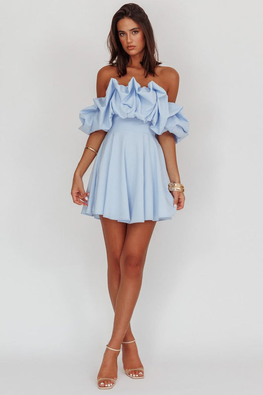 Kailynn Off Shoulder A Line Mini Dress Blue
