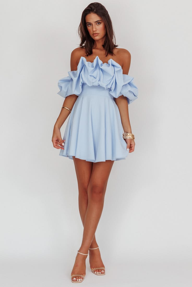 Kailynn Off Shoulder A Line Mini Dress Blue