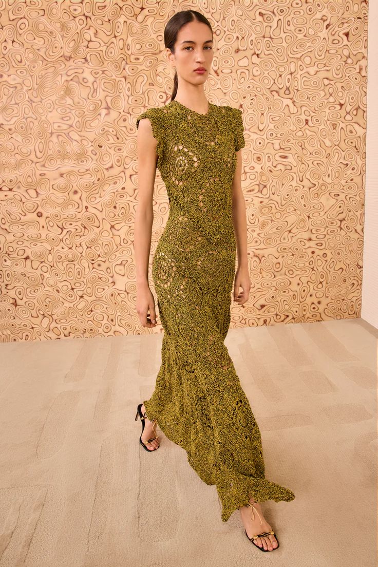 Annalisa Hand Crochet Dress - Olive
