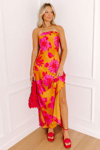 Rooftop Fiesta Satin Floral Maxi Dress