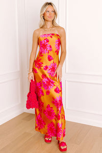 Rooftop Fiesta Satin Floral Maxi Dress