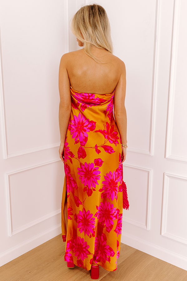 Rooftop Fiesta Satin Floral Maxi Dress