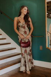 Midnight Garden Satin Floral Maxi Dress