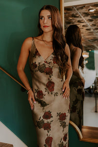 Midnight Garden Satin Floral Maxi Dress