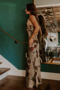 Midnight Garden Satin Floral Maxi Dress