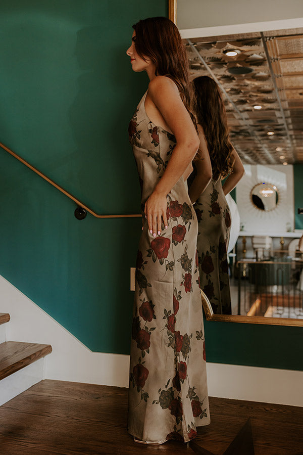 Midnight Garden Satin Floral Maxi Dress