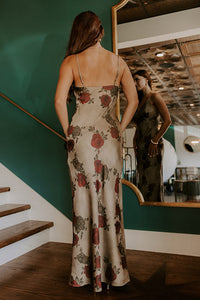 Midnight Garden Satin Floral Maxi Dress