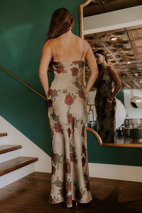 Midnight Garden Satin Floral Maxi Dress