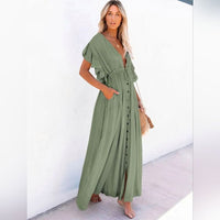 New Boho Flowy Gauze Cover Up Maxi Dress Beach Summer Sage Green